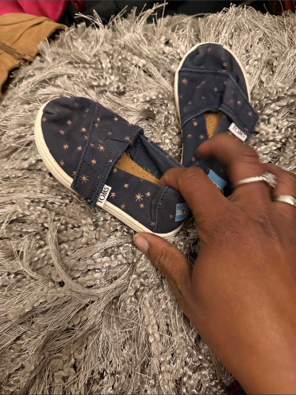 Toms Kids Navy Slip-On Sneakers with Gold Star Print